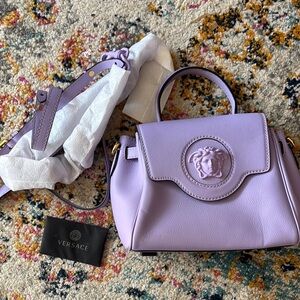 Versace Purple Mini Bag with Flap Closure and Top Handle